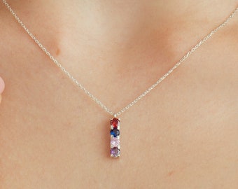 Custom Family Birthstone Necklace: Sterling Silver Personalized Jewelry