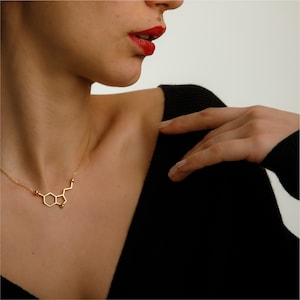 14k Gold Serotonin Molecule Symbol Necklace,Handmade Jewelry,Happiness Hormone Figure Pendant, Science Necklace,Gifts for Her,Gift for Mum
