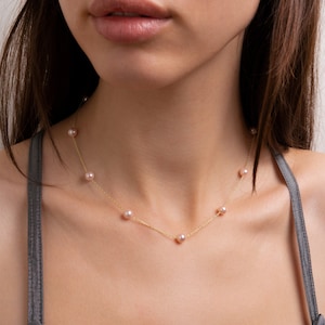 Collana di perle rosa in oro 14k: gioielli da sposa in argento sterling