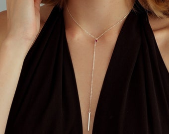 Collar de lazo con piedra de nacimiento en oro de 14 k: delicado collar en forma de Y