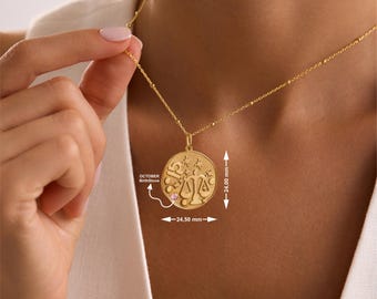 Sterling Silver Zodiac Necklace, Horoscope Medallion Pendant