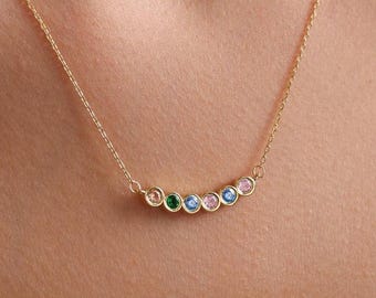 14K Gold Plated Family Birthstone Necklace: Personalized Jewelry Gift