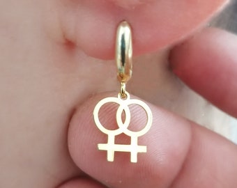 Double Venus Symbol Earrings \u2022 Statement Earrings \u2022 WLW Jewelry \u2022 Lesbian Pride Earrings \u2022 Bi Pride Earrings \u2022 Queer Fashion Jewelry \u2022 Venus