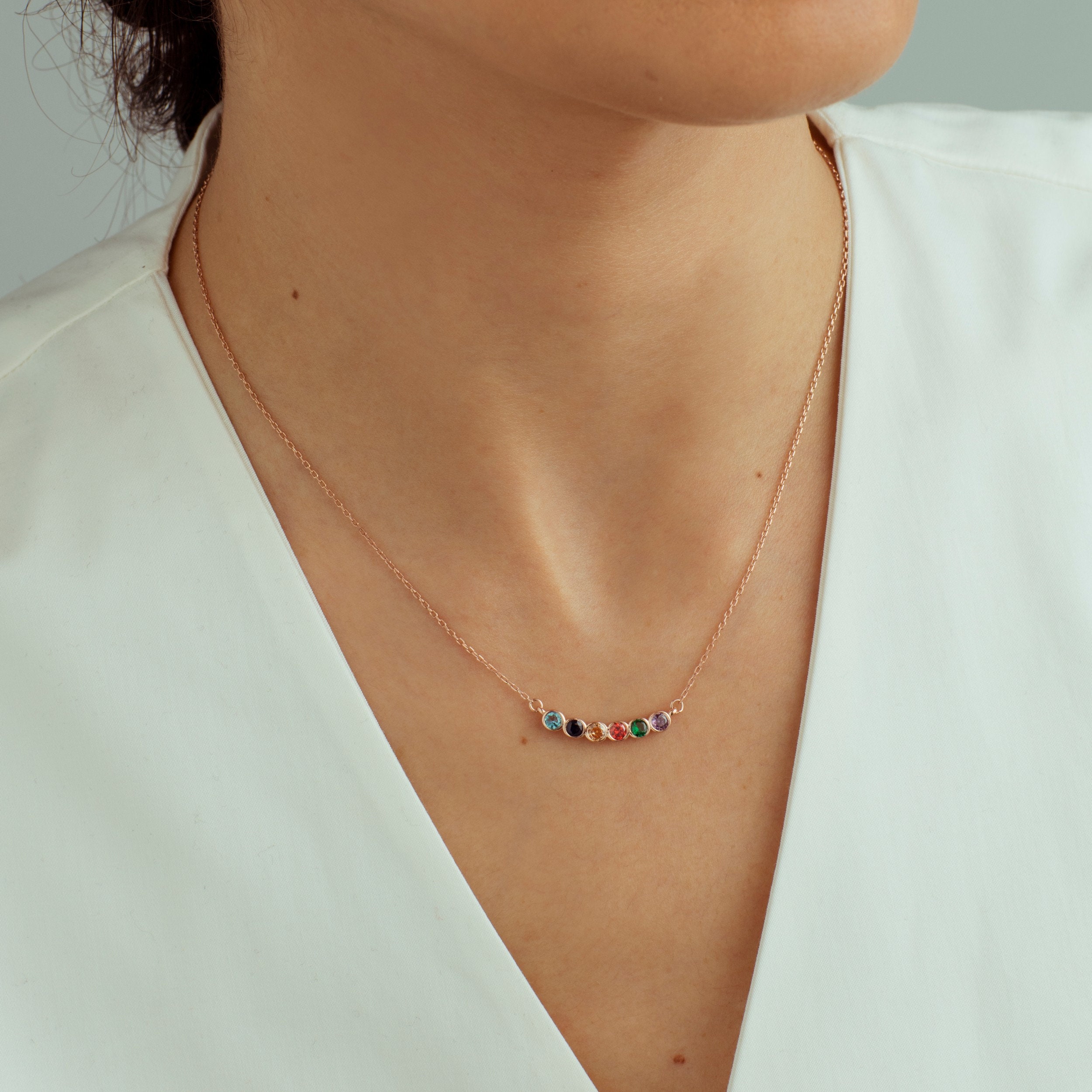 14K Solid Gold Family Birthstone Necklace, Birthstone Gift, Christmas Gift, Bridesmaid Gift, Gift for Mom, Birthday Gift, Birthstone Jewelry
