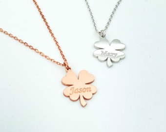 Personalized Clover Necklace, Real Pressed Clover Fortune, Clover Date Necklace,Engraved Clover Necklace,Clover Pendant, Christmas Gift