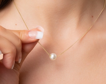 Minimalist Sterling Silver Single Pearl Necklace: Elegant Wedding Jewelry