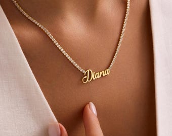 Sterling Silver Tennis Name Necklace: Personalized Jewelry Gift