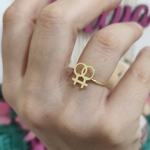 Silver Lesbian Pride Ring in Gold and Silver, Gay Pride Ring, LQBTQ+Ring, Feminine Ring, Gift For Her, Dainty Birthday Ring, Double Venus