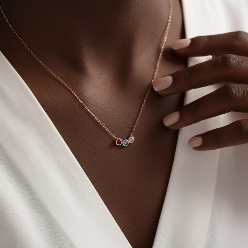 Family birthstone necklace with multiple gemstones, meaningful personalized gift.