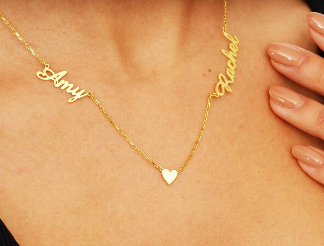 Multiple Name Necklace, Two Names Necklace, Three Names Necklace, 14k