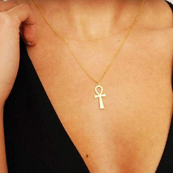 Gold Ankh Necklace 925 Silver Ankh 