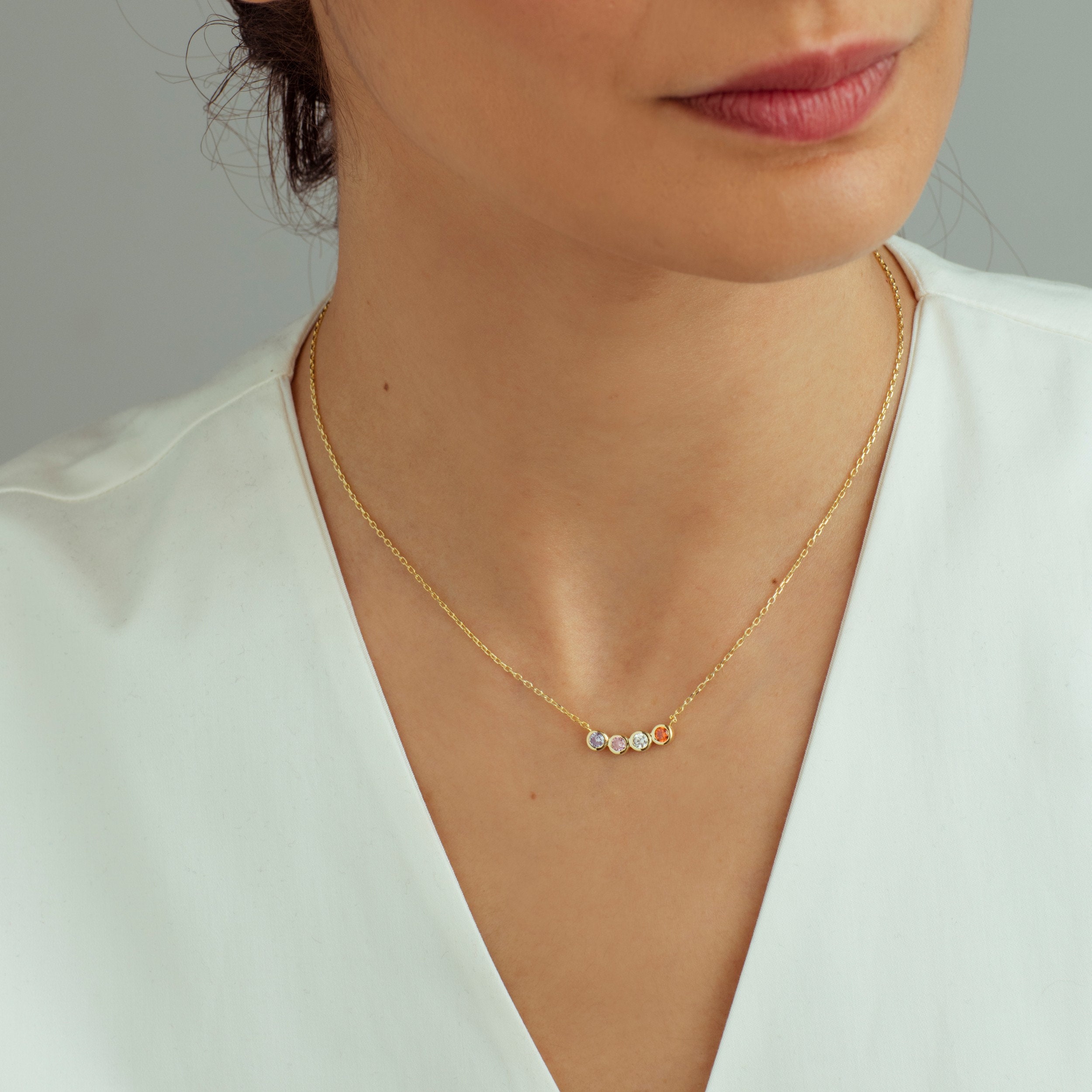 14K Solid Gold Family Birthstone Necklace, Birthstone Gift, Christmas Gift, Bridesmaid Gift, Gift for Mom, Birthday Gift, Birthstone Jewelry
