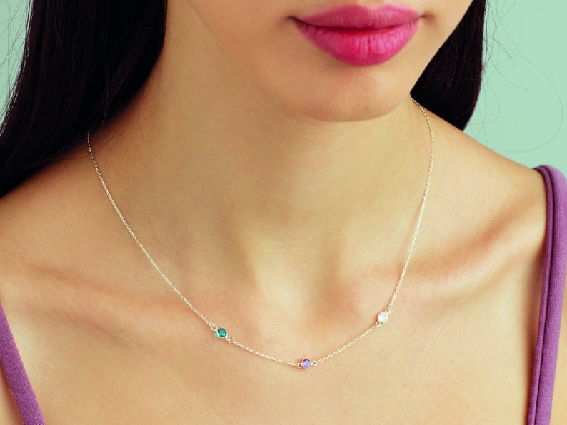 14k Solid Gold Birthstone Jewelry Silver Birthstone Necklace Etsy