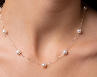 14k Gold Pearl Necklace: Natural Pearl Bridal Jewelry