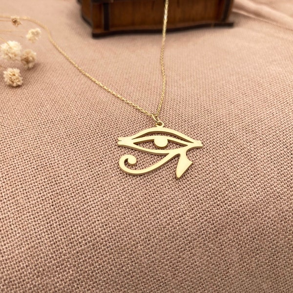 Gold Eye of Ra Necklace,Eye of Horus Spiritual Necklace,The Wedjat Eye,Udjat Eye,Gifts for Friend,Gifts for Her,Ancient Egypt Necklace