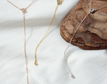 14k Gold Diamant Y-Kette: Zierliche Lariat Tropfen-Kette