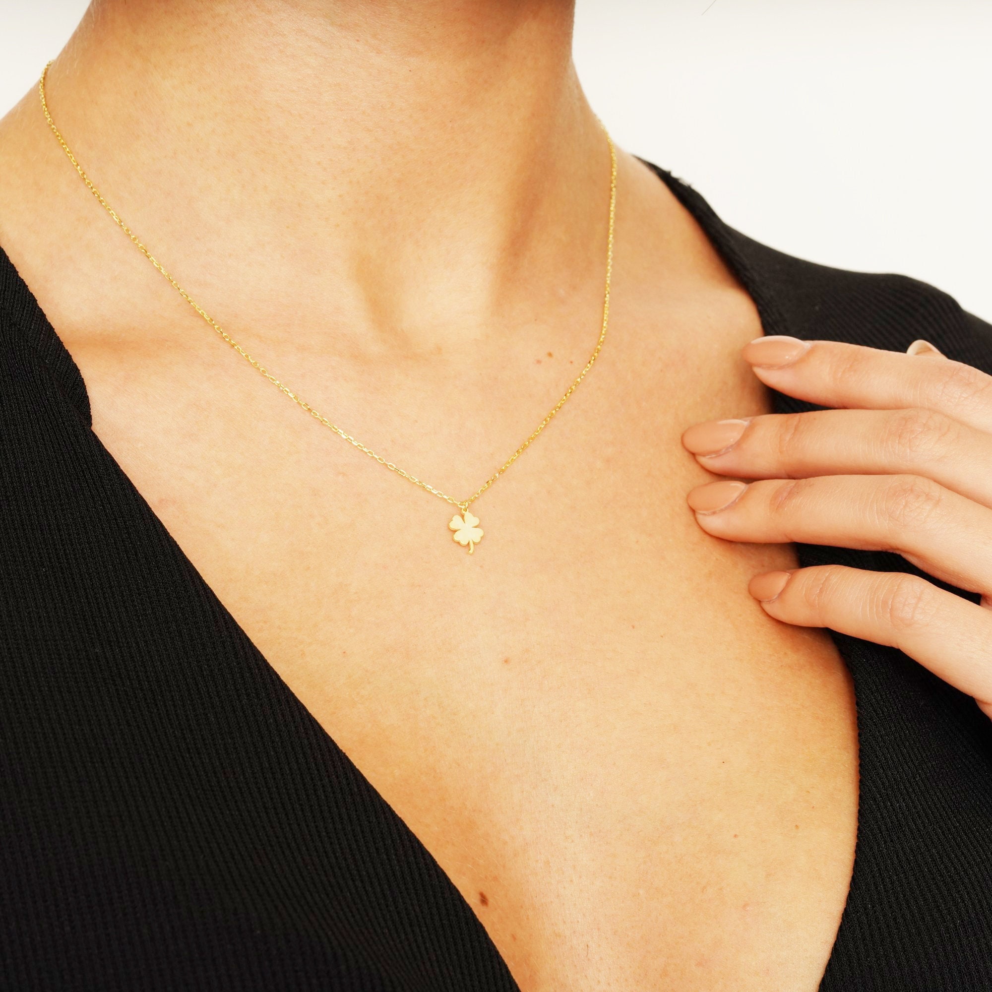 14k Gold Clover Necklace 4 Leaf Clover 