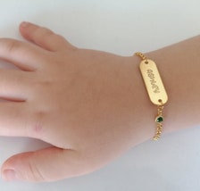 14k Gold Birthstone Baby Bracelet, Gifts for Baby Girl, Silver ID Bracelet, Birthday Gift for Babies, Gifts for Her, Newborn Baby Gifts