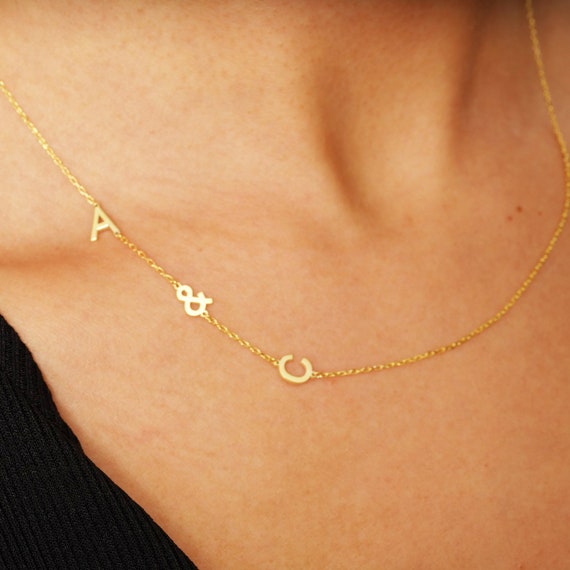 Gold Sideways İnitial Necklace Silver 