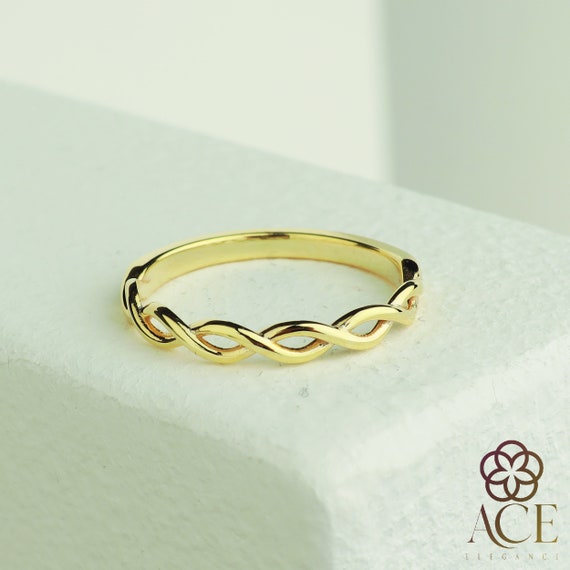 14k Solid Gold Twisted Ring: Minimalist Dainty Band