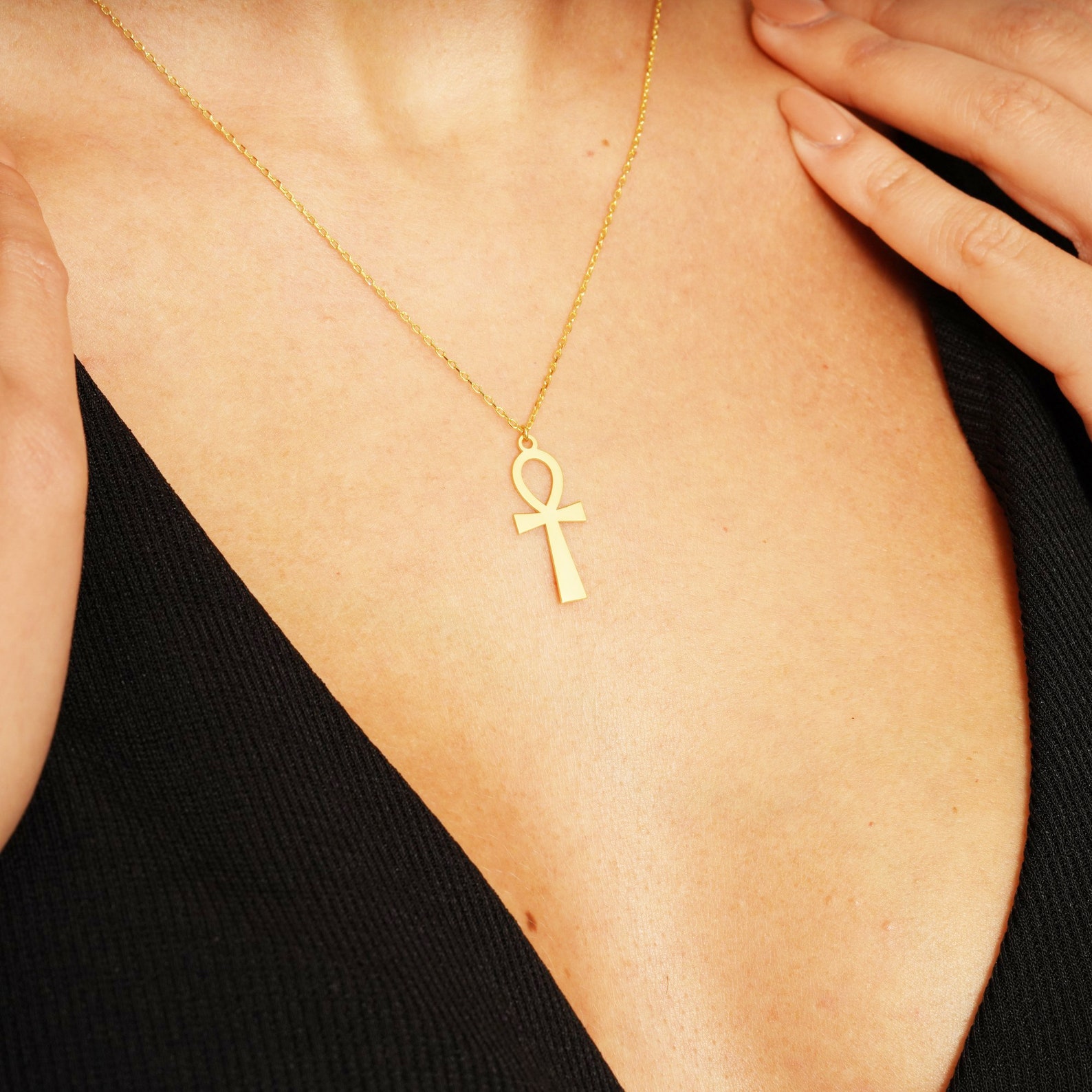 14k Solid Gold Ankh Necklace 925 Silver Ankh Necklace Etsy