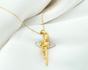 Gold Plated Baby Angel Cherubim Arrow Heart Eros Charm Dainty Minimalist Cute Necklace Jewelry,Gifts for her, Anniversary Gift