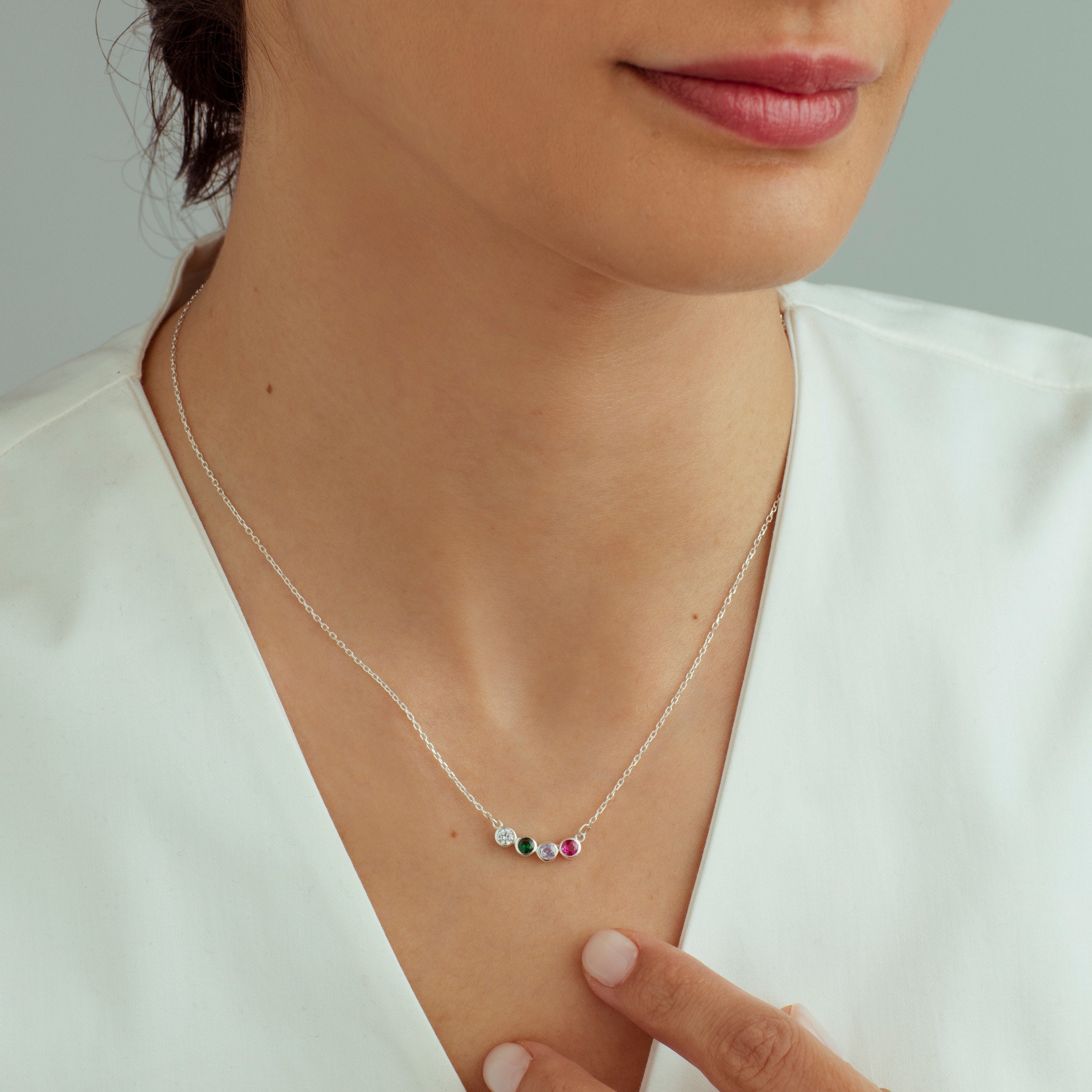 14K Solid Gold Family Birthstone Necklace, Birthstone Gift, Christmas Gift, Bridesmaid Gift, Gift for Mom, Birthday Gift, Birthstone Jewelry