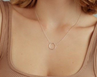 14k Gold Circle Necklace: Sterling Silver Karma Pendant