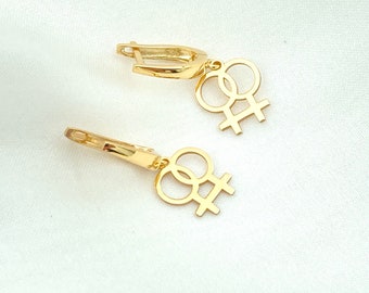 Silver Lesbian Double Venus Earrings, Christmas Gifts, Lesbian Pride Earrings, LGBTQ Earrings, Gold Earrings, Lesbian Jewelry, Gifts for Her