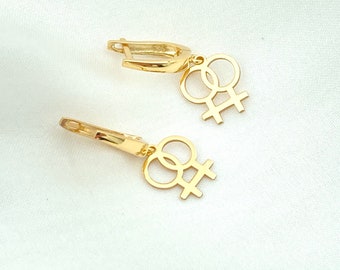 Sterling Silber Lesbische Pride Ohrringe: Doppel Venus, LGBTQ Schmuck