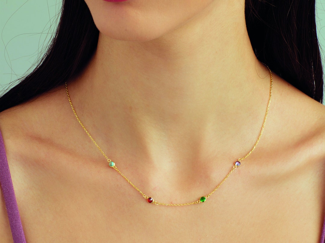 14k Solid Gold Birthstone Jewelry, Silver Birthstone Necklace