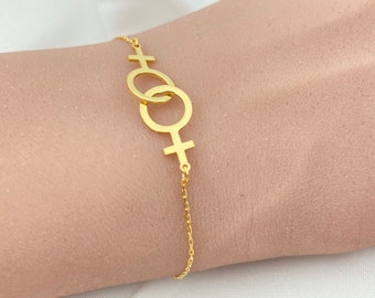 Double Venus Lesbian Pride Bracelet: Sterling Silver LGBTQ Jewelry