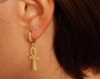 14k gouden ankh-ringoorbellen: sierlijke Egyptische sieraden