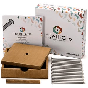 intelliGio Nagelpussel av ideen.kollektiv – Träpussel, fingerfärdighetsspel, främjar logiskt tänkande, koncentration och tålamod