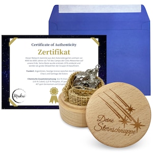genuine meteorite Campo del Cielo shooting star pendant for necklaces and bracelets with certificate of authenticity envelope and box made of wood