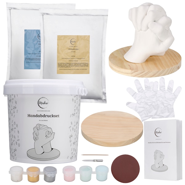 Makai Premium 3D Handprint Set alginate albaster plâtre avec beaucoup d'extras DIY pour couples famille anniversaire cadeau personnalisé