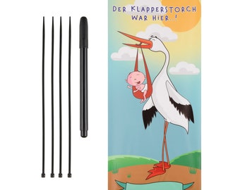 Makai Baby Banner Hochkant Plakat zur Geburt Storch Geschenk 70 x 160 cm Plakat für Balkon Garten zum Aufhängen am Haus Klapperstorch Geburt