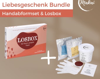 Makai Liebesgeschenk Bundle - Losbox & Handabdruckset - Geschenkidee für Paare zum Geburtstag, Valentinstag, Jahres- oder Hochzeitstag