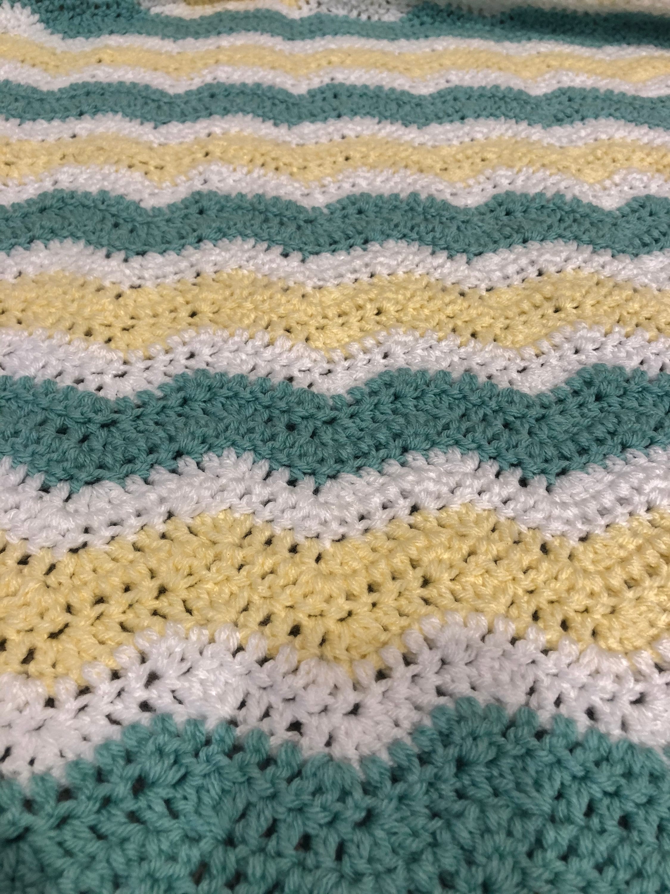 Crochet baby blanket green yelllow and white baby blanket Etsy