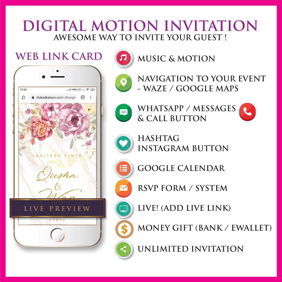 JD01 Digital Web Link Cards Motion Invitation - for Your Wedding ...