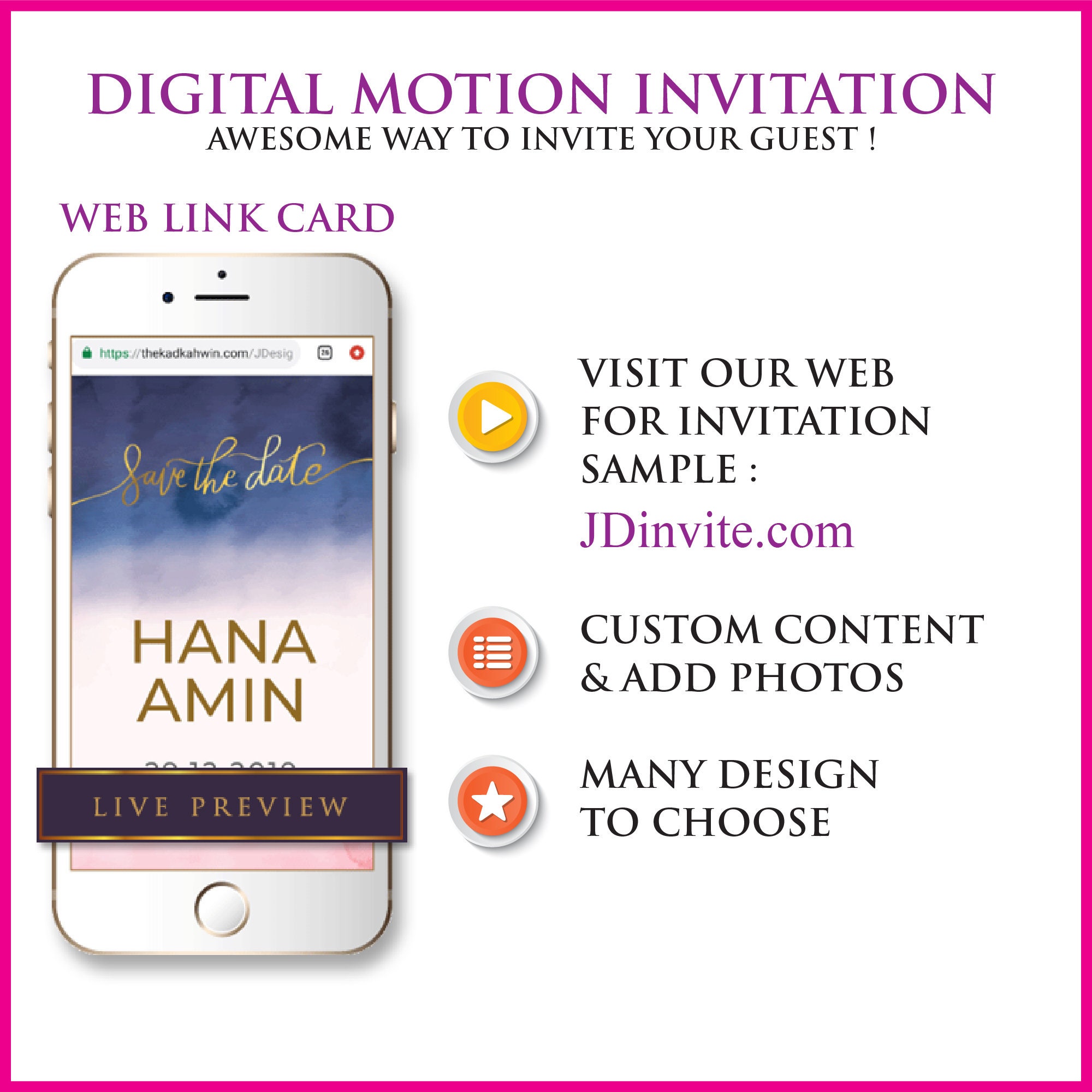 JD06 Digital Web Link Motion Invitation Cards - for Your Wedding ...
