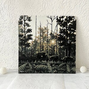 Forest sunrise / Acrylic paint on canvas panel / 30 x 30 cm / 11.8 x 11.8 inch / Landscape