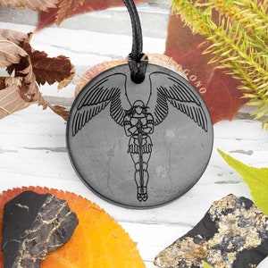Archangel Michael pendant - Made of rare Natural Stone Shungite - Protective Amulet - 1.4 inches / 35mm