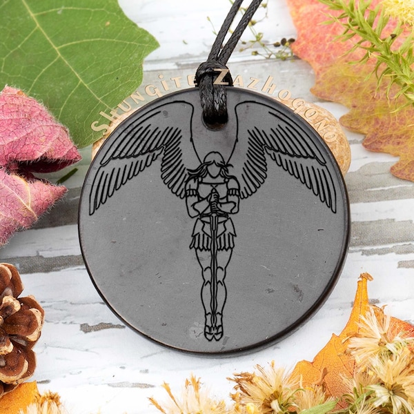 Archangel pendant Shungite stone EMF and 5G protection, Angel amulet | Russian shungite black stone | EMF Protection crystal