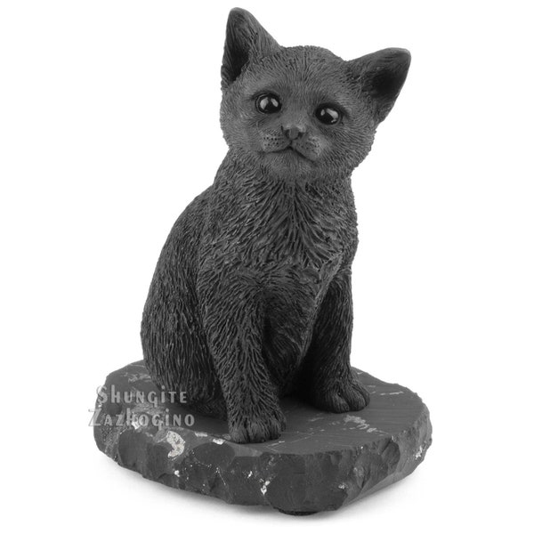 Shungite Stone Kitty Figurine Big Size Cat Statuette High quality | Black shungite cat