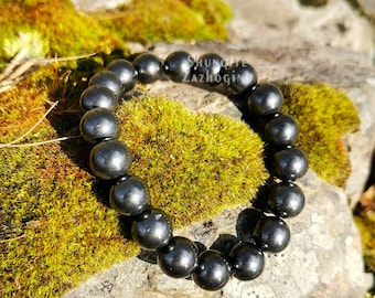 Authentic Crystal Shungite Bracelet - Natural Rare Stone Shungite - Fullerene c60 - Choose Your Size - Size of the Beads 10mm/0.4 in