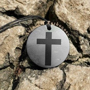 Cross Pendant - Made of Authentic Shungite Stone - Rare Black Fullerene Rock - Protection Necklace