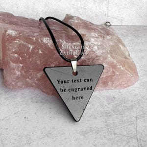 Engraved Custom Pendant - Your Personal Text - Authentic Shungite Neckalce - Natural Real Black Stone