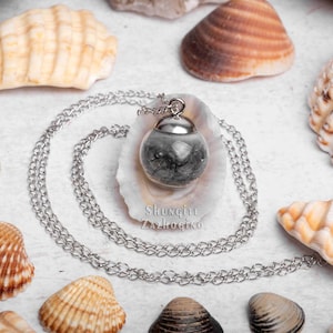 Elite Shungite Pendant Minimalist - Elite shungite sphere - Noble Silver Russian Rock - Carbon 98% - Fullerene c60 - Elite shungite Necklace