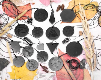 Unique Geometric Shungite Pendants to Define Your Style - Made of rare Russian Stone Shungite - Protection from Negative Energy - Fullerene